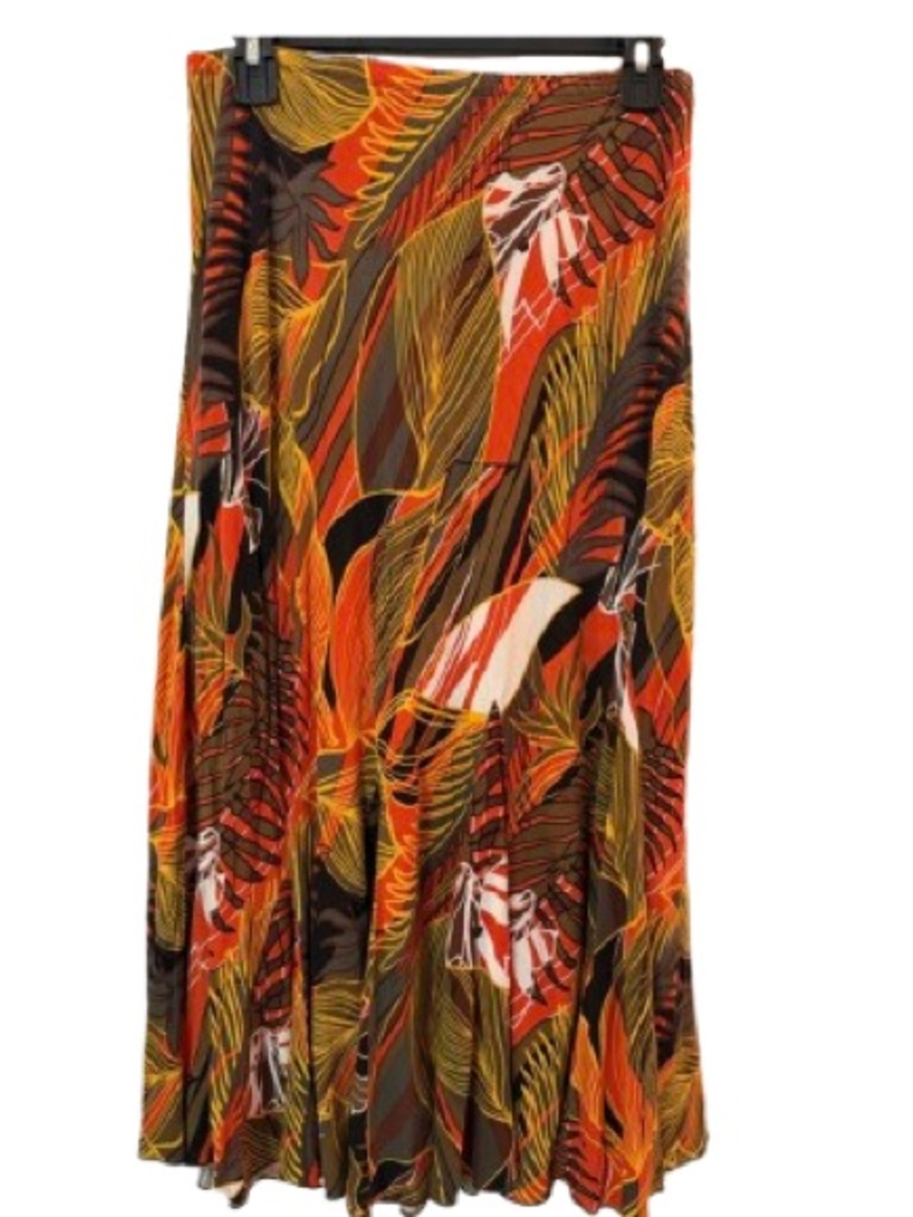 Kim Rogers Tropical Floral Maxi SkirtOrange/Brown Boho Flared Godet Style Size M